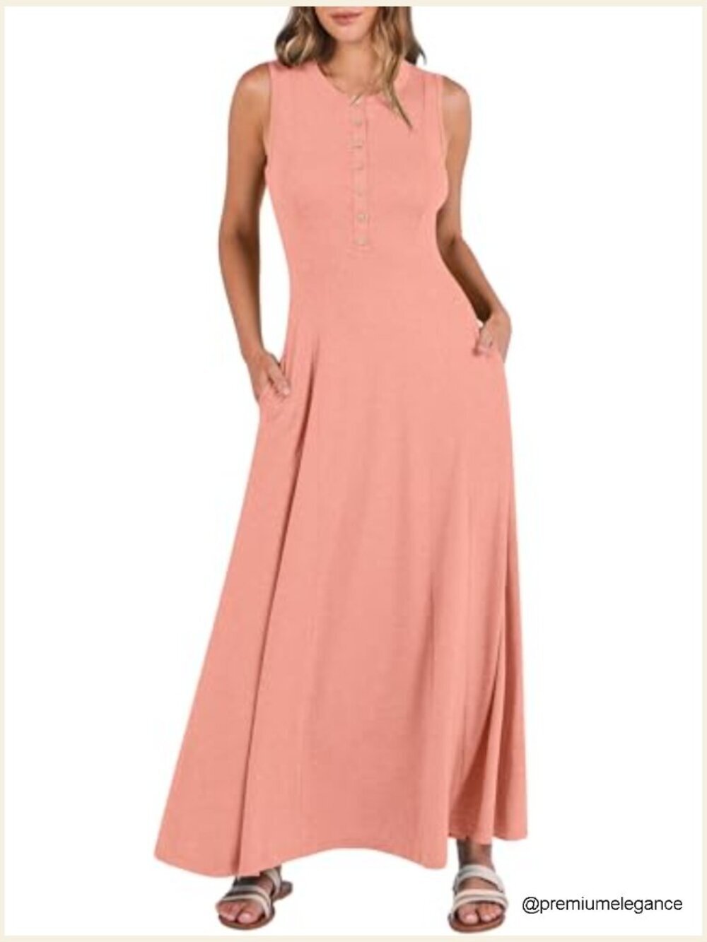 Sleeveless Maxi Sundress A-Line Flowy Button Fit & Flare Summer Casual - Picture 2 of 7